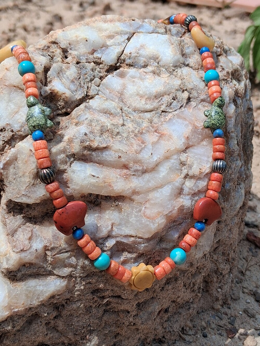 VTG Carolyn Pollack Relios Sterling Multi-Stone Southwest Fetish Necklace